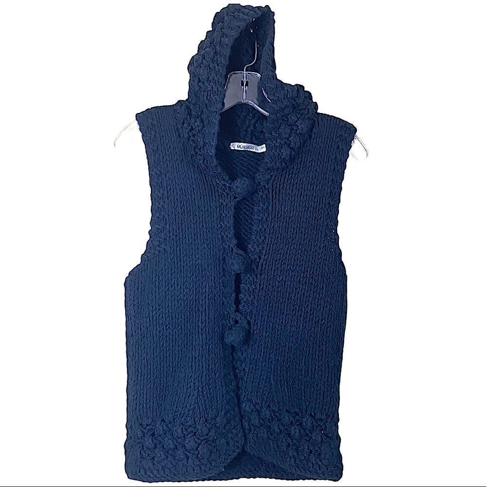 Mur Mur Black Crochet Hooded Sleeveless Vest Small